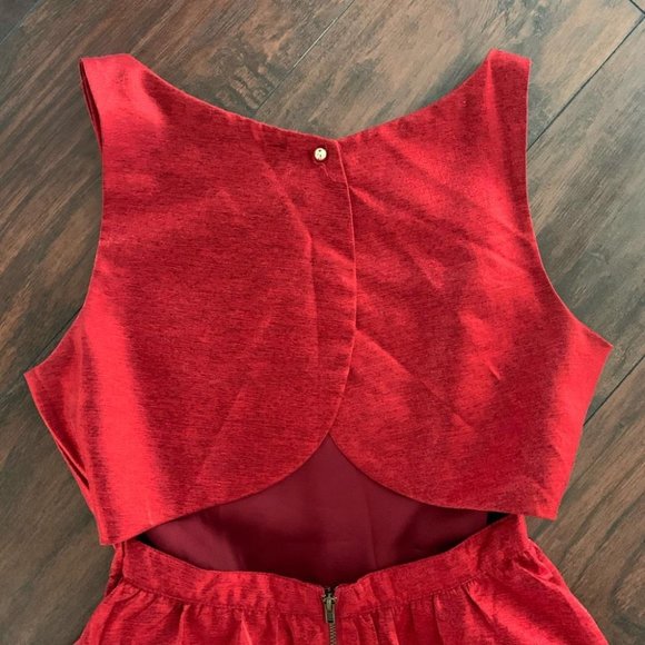 Lucca Couture Holiday Metallic Red Festive Party Mini Dress - Picture 8 of 12